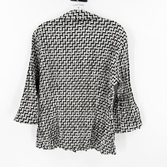 APT 9 Stretch Retro Gray Crinkle Y2K Collared Button Up Blouse Women's Large - Picture 2 of 10